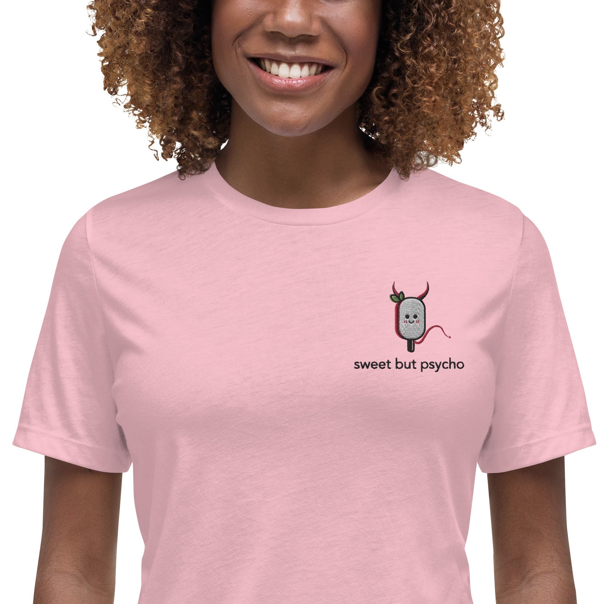 Sweet But Psycho Embroidered Women's Relaxed T-Shirt - chucklecouture co.